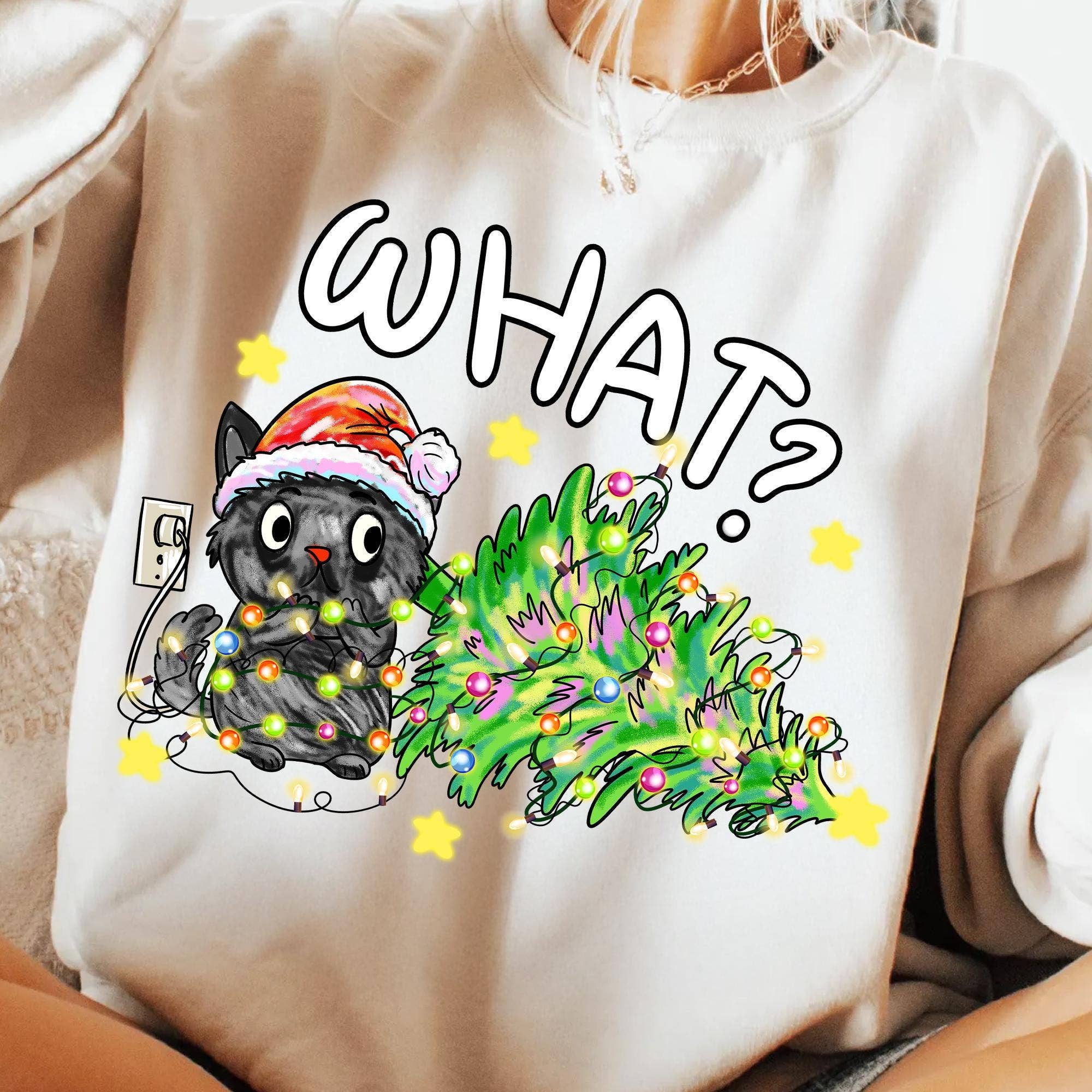 NVC Ecommerce LLC - Wholesale T-Shirt (Graphic) - Women's - Funny Christmas Cat Shirt, What Black Cat Santa Sweatshirt5