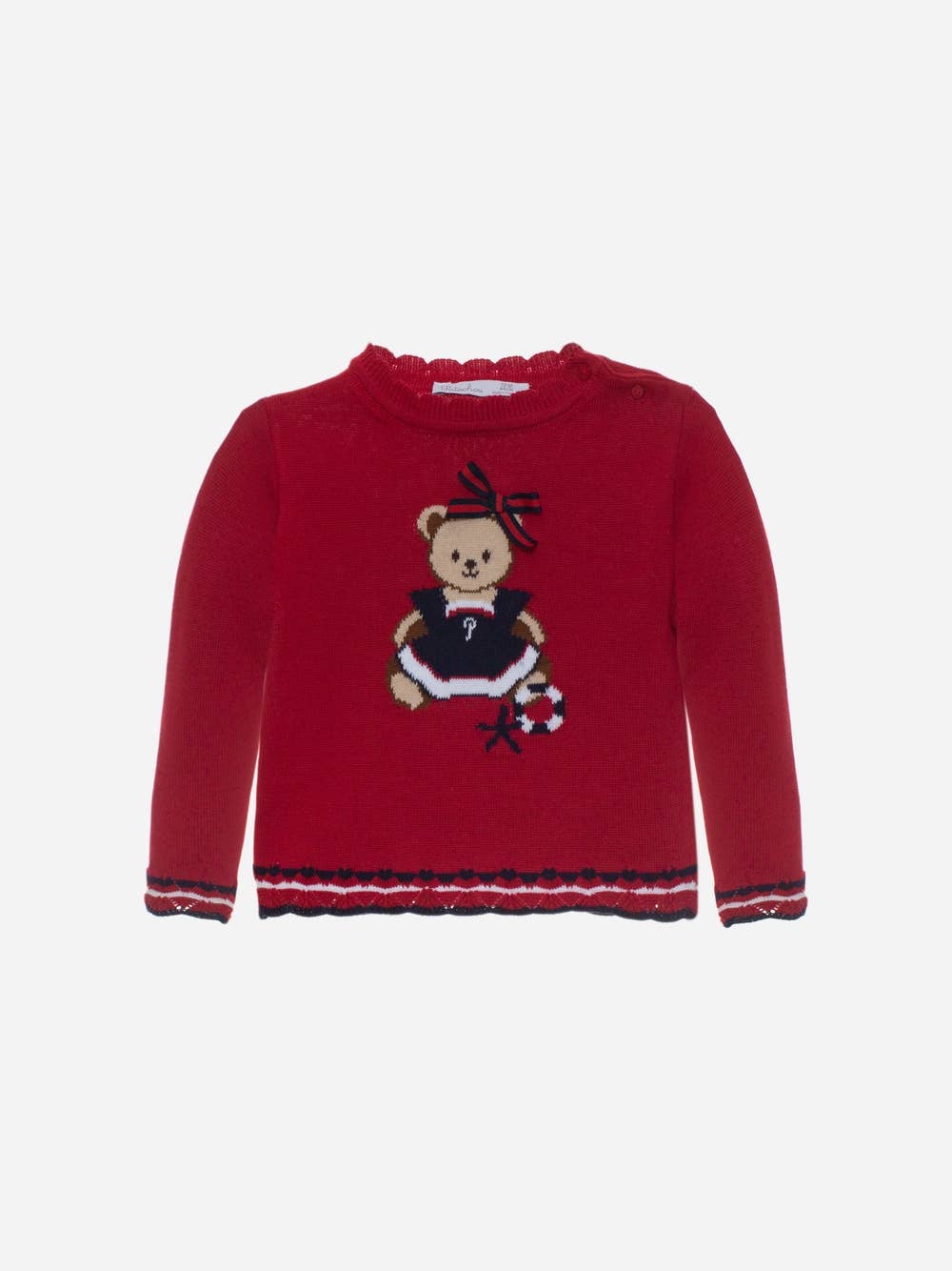 Patachou - Wholesale Knitted jumper – Baby - Red knitted sweater with an embroidered bear0