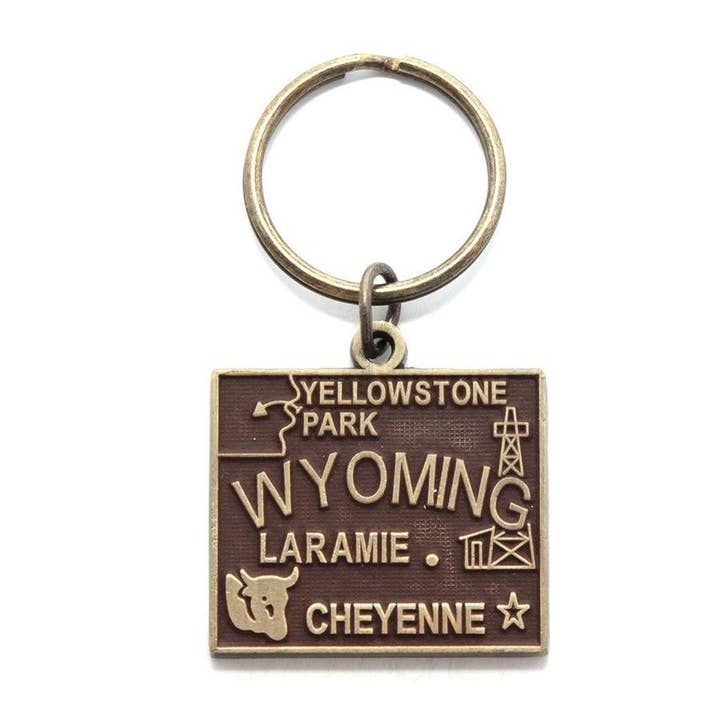 Wyoming Keychain - High Quality Thick Metal State Love for wholesale by Gleeful Peacock