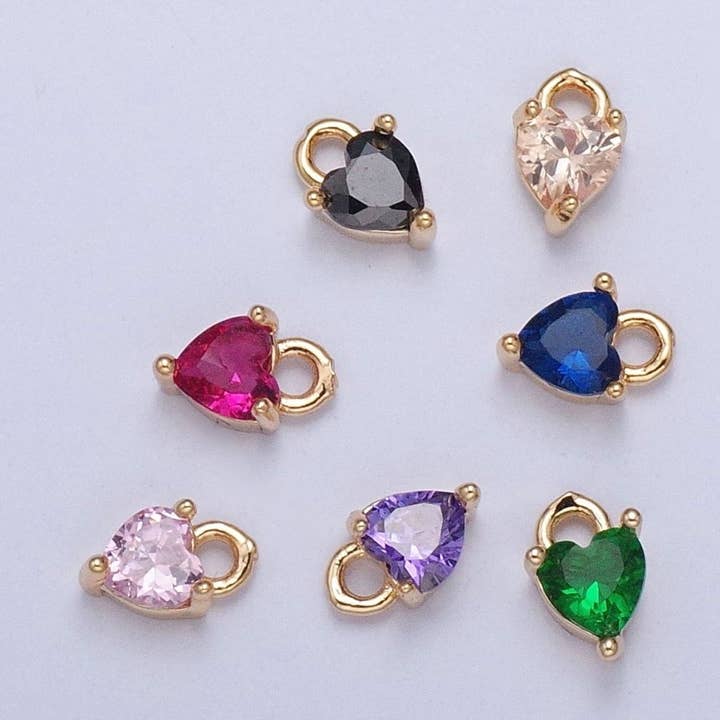 Tiny Gold Heart Charm, Micro Pave Heart, Mini Heart Charms, Heart Pendant, Cubic Zirconia Charm, Beads, CZ Bracelet Charm X-004-X-010 for wholesale by Aim Eternal