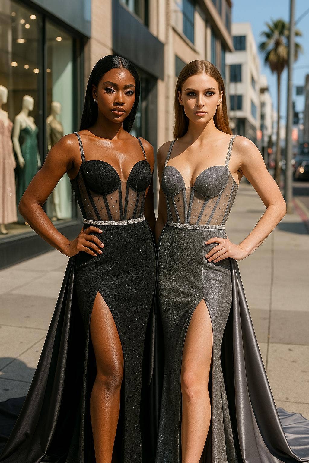 La Veneto - Wholesale Dress - Women's - Spaghetti Strap sweetheart neckline, sheer bodice, scattered0