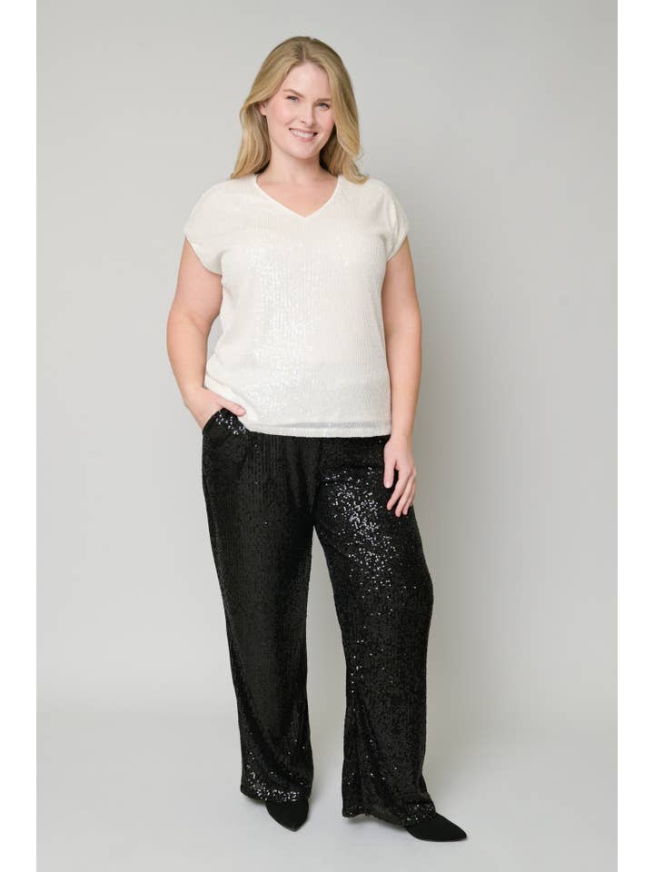 Pine Apparel - Wholesale Pants - Women's - Pull On Shimmer Wide Leg Pant - Curvy2