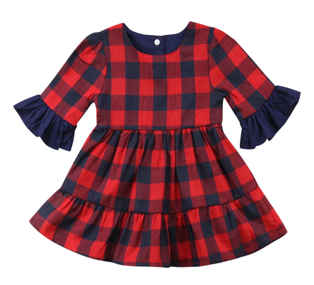 Fennco Styles - Wholesale Dress - Kids - Red-Navy Buffalo Plaid Girl Dress1