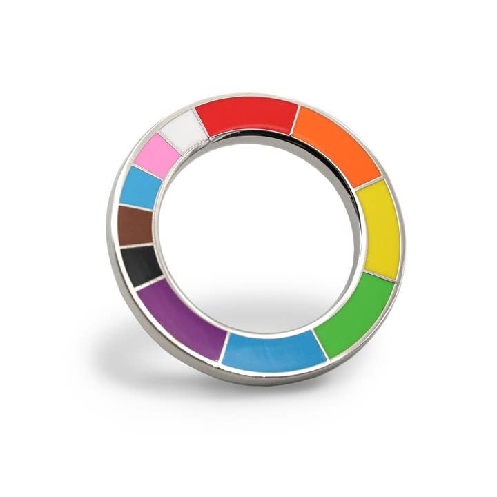 Progress Pride LGBTQ geëmailleerde ronde pin voor wholesale door Compoco