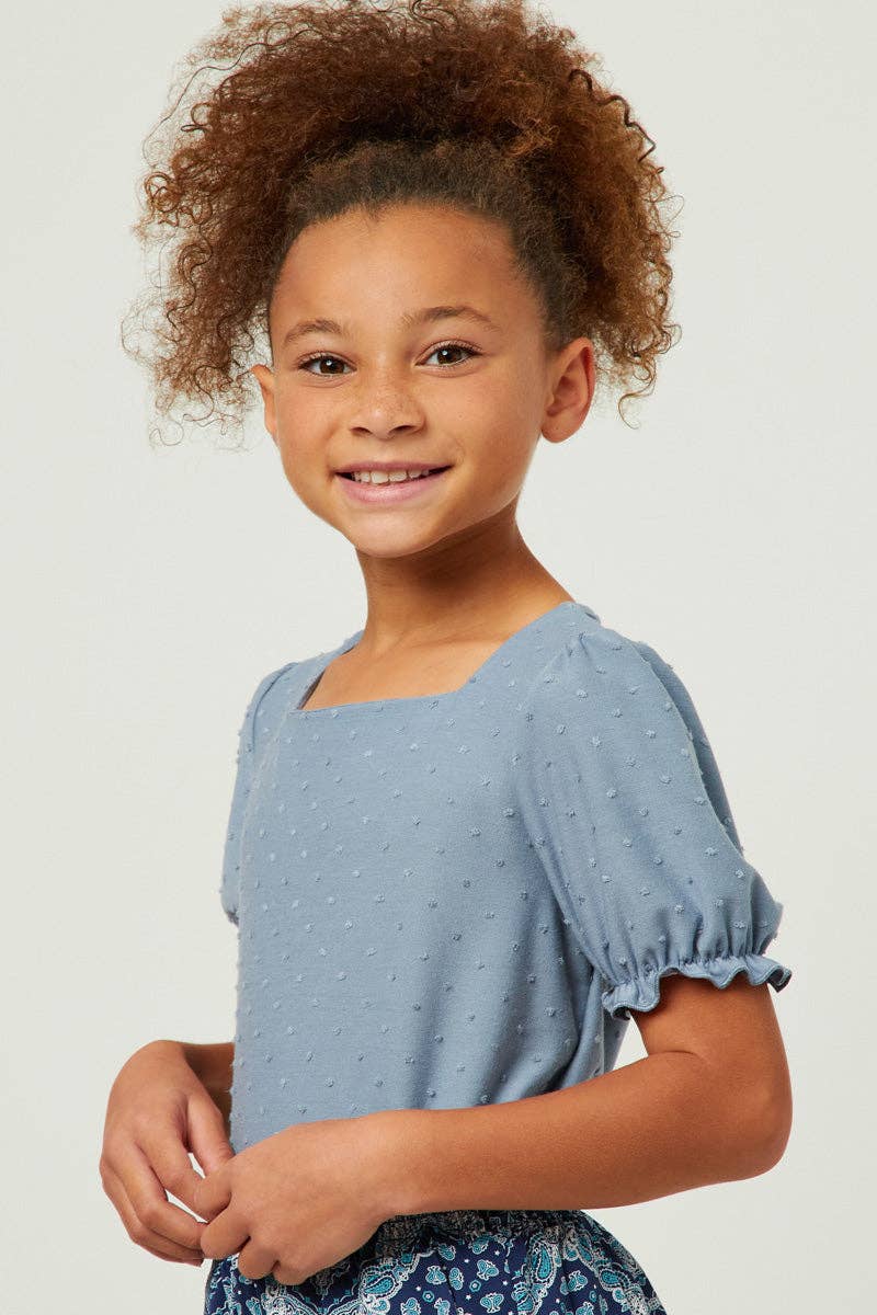 Chambray Girls Square Neck Swiss Dot Knit Top for wholesale on Faire3