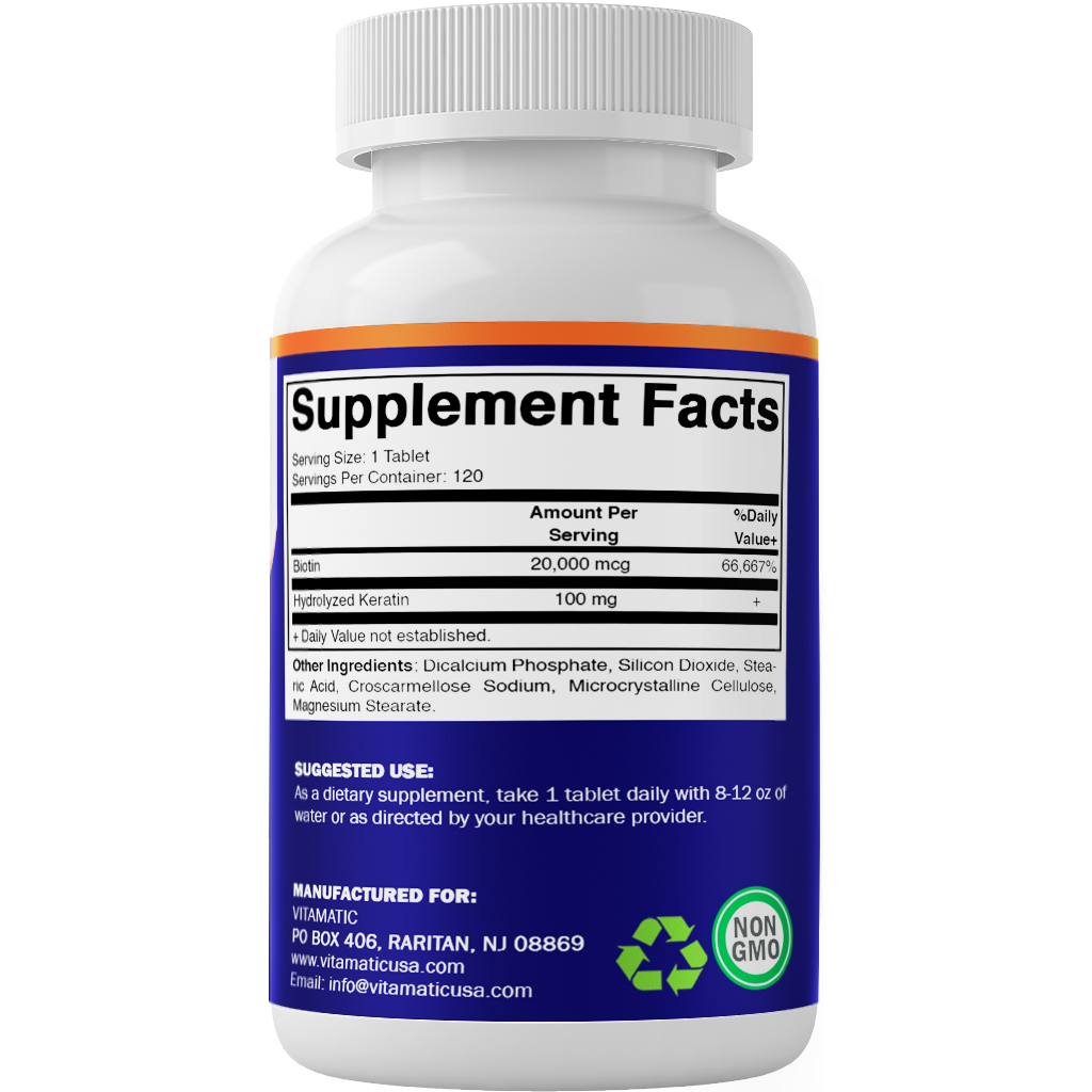 Vitamatic – wholesale Oralt tillskott/Vitamin – Vitamatic Biotin 20 000 mcg med keratin | 120 veg tabletter8