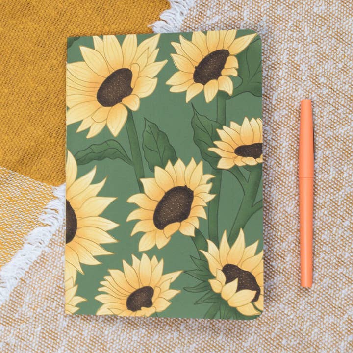 Carnet A5 fait main avec motif de tournesol pour la vente par MellowApricotStudio