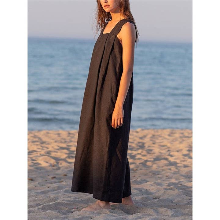 UZ Wholesale Store – wholesale Dress – Women's – Linen Sleeveless Loose Mandarin-Collar Maxi Dress3