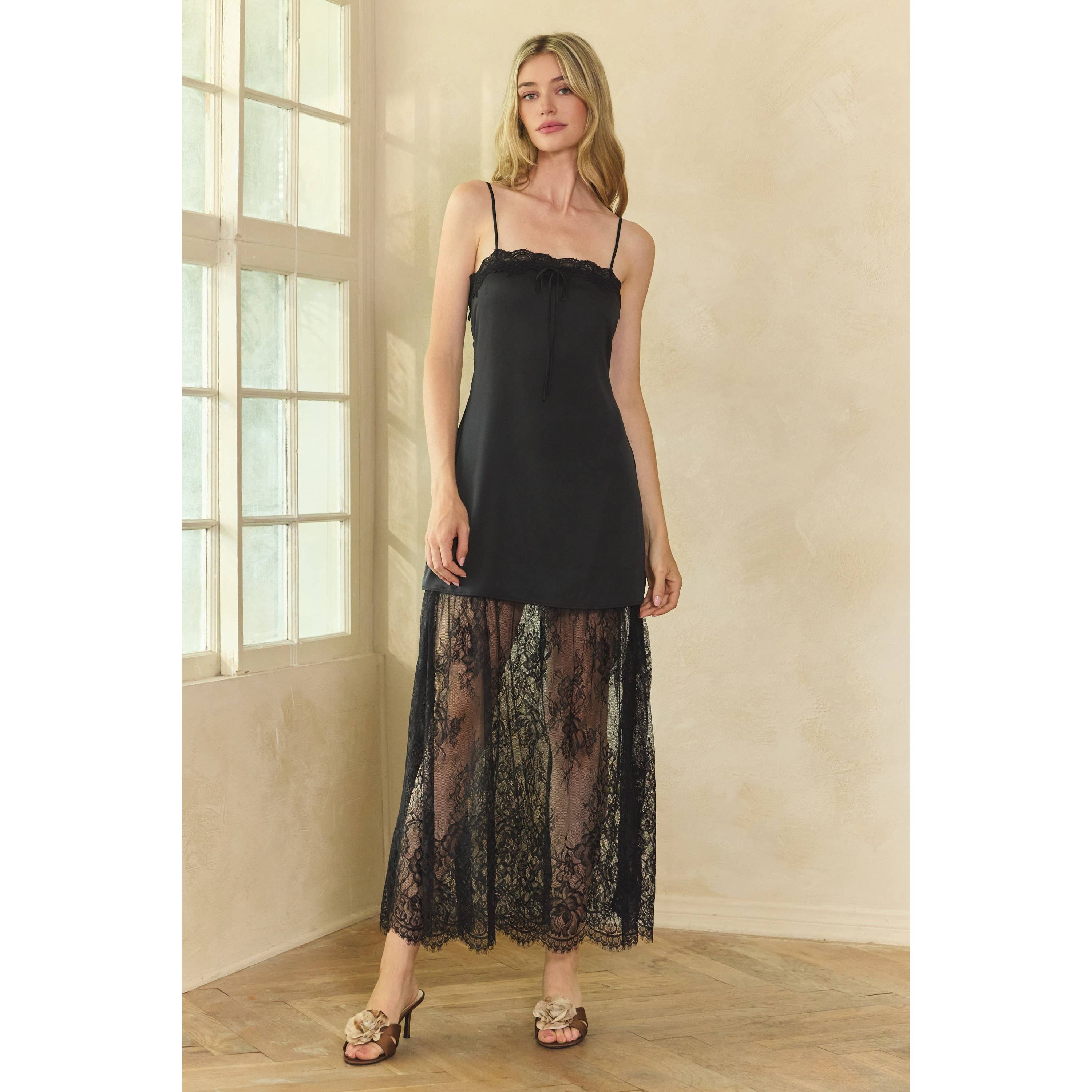 Honey Mango - Wholesale Dress - Women's - Lace Trim Satin Maxi Slip Dress16
