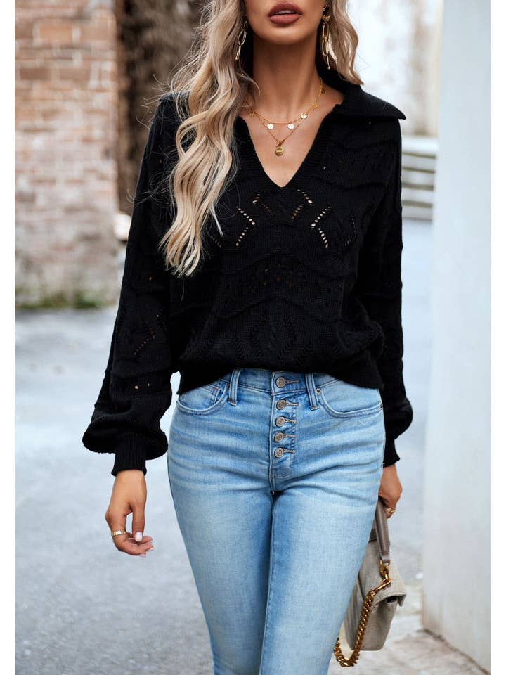 Miss Sparkling – Großhandel Strickpullover – Damen – Langarm-Polo-Pullover aus Strick