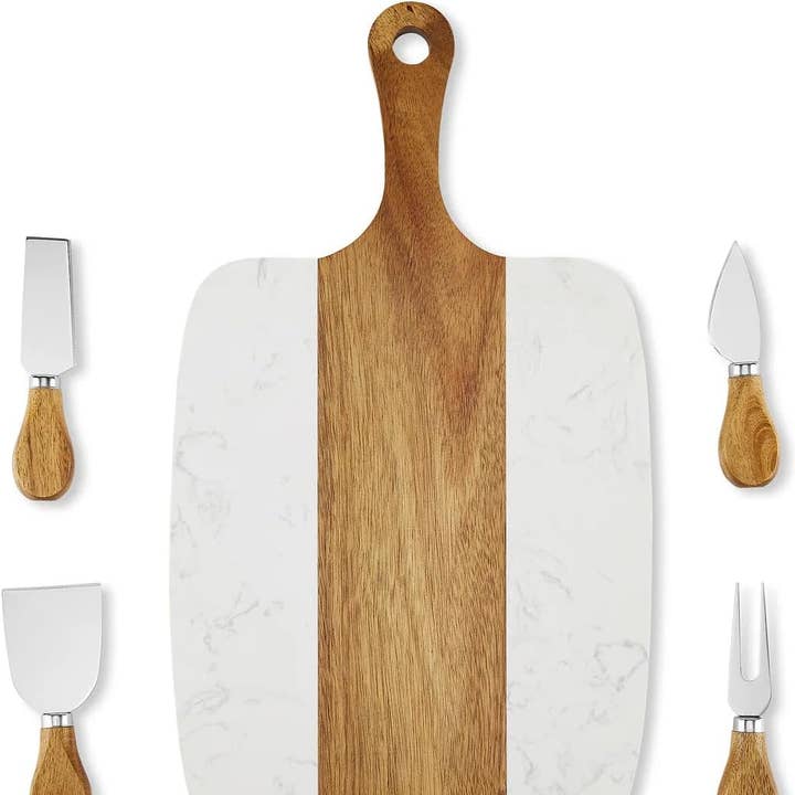 MakerFlo - Wholesale Flatware Serving Piece - makerflo Durable Wood Marble Serving Board for Kitchen