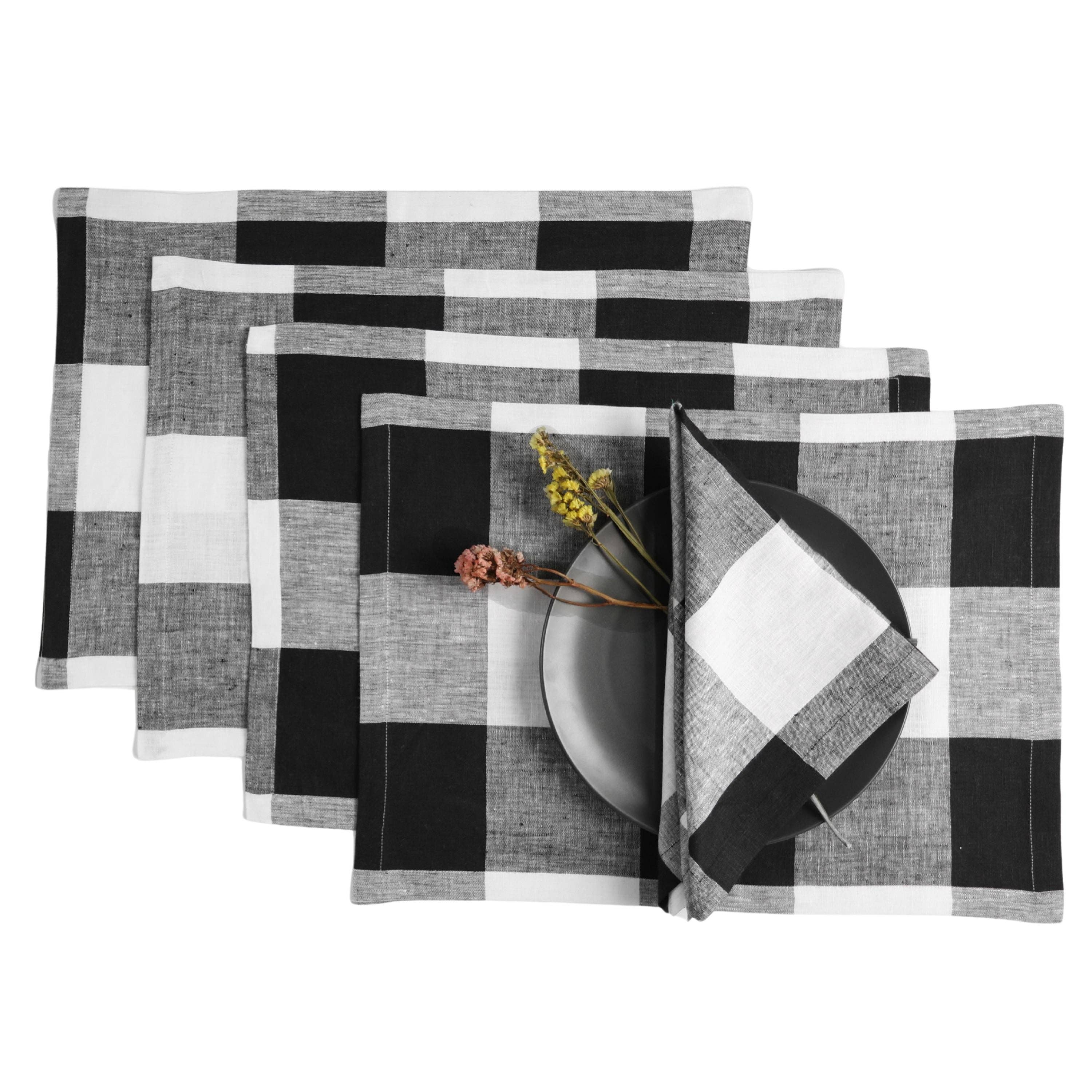 D'Moksha - Wholesale Placemat - Black and White Buffalo Check Linen Placemats1