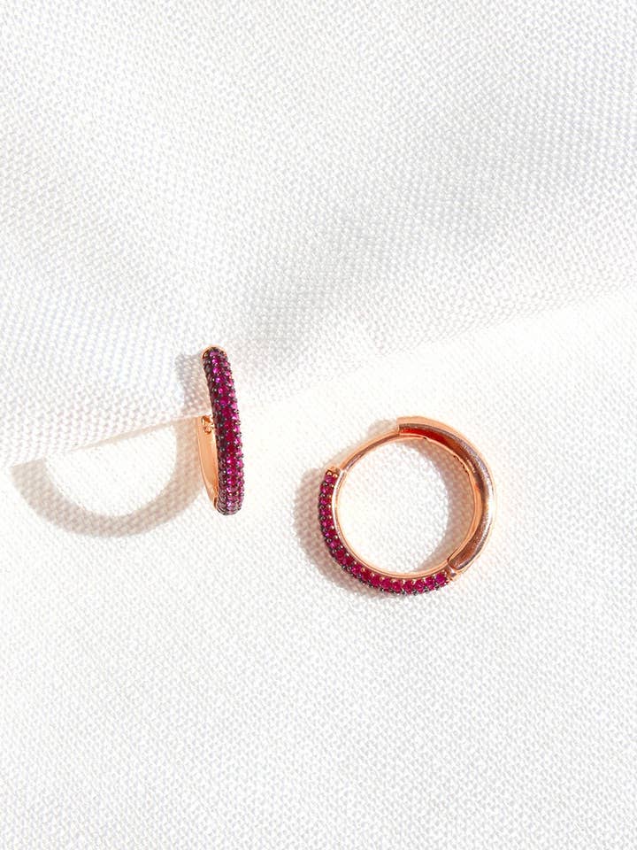 Pink Hoop Earrings / Sterling Silver Huggie Earrings / Small Hoop Earrings / Gift for Mom / Gift for Her / Valentine's Day Gift for wholesale by Pharos Jewellery