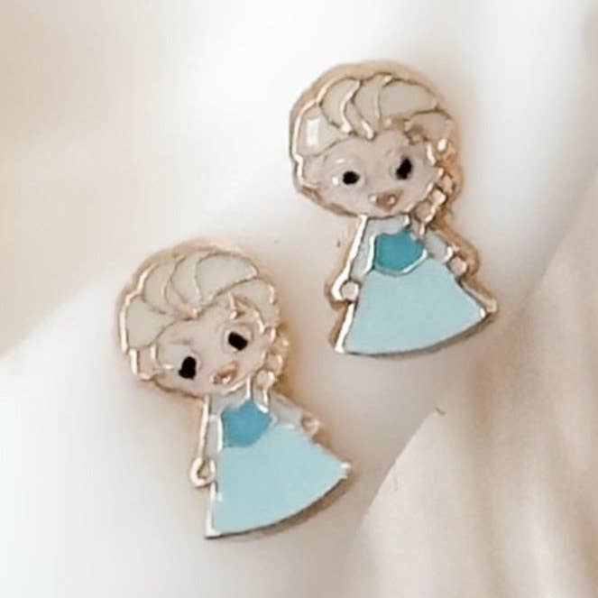 Orecchini a bottone ispirati a Elsa Princess in oro 10 carati per la vendita all'ingrosso da parte di Livaura Jewelry