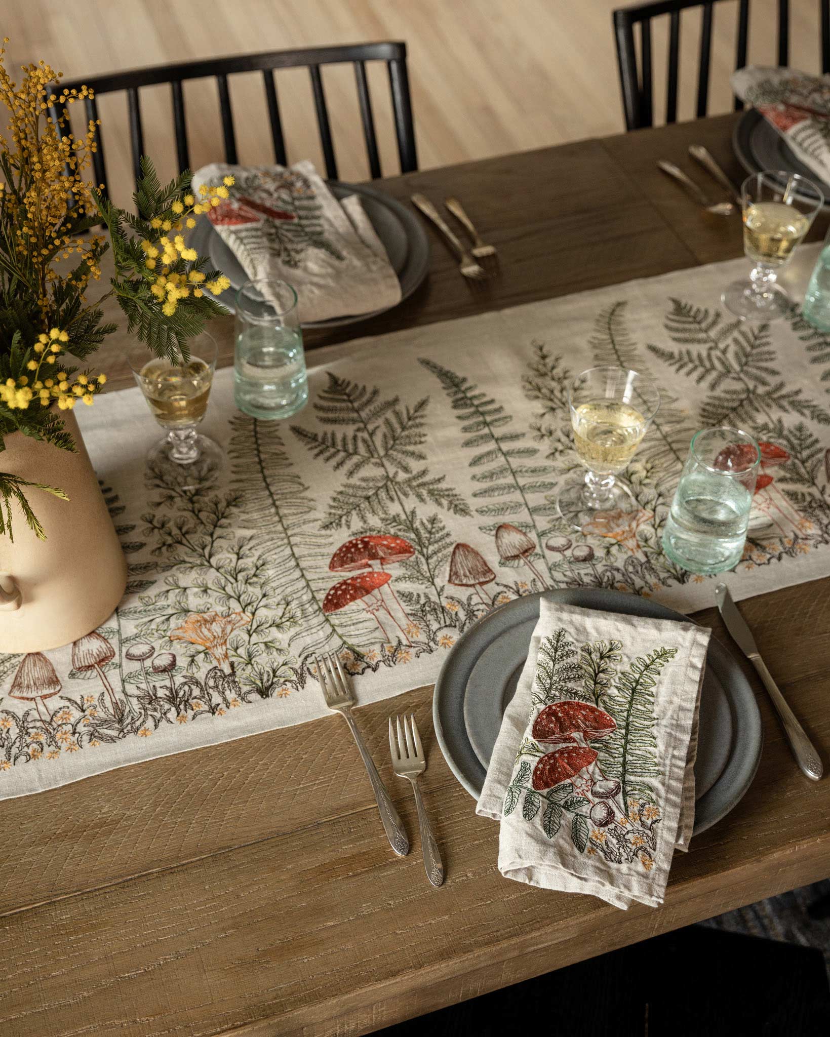 Coral & Tusk - Wholesale Table Runner - Mushrooms and Ferns Table Runner3