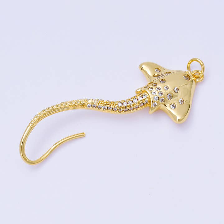 14K Gold Filled Clear CZ Dotted Micro Paved Sting Manta Ray Fish Charm | AG884 for wholesale by Aim Eternal