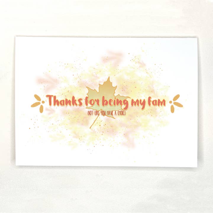 Thanks Fam// Funny Thanksgiving Greeting Card for wholesale by Awkward Affections