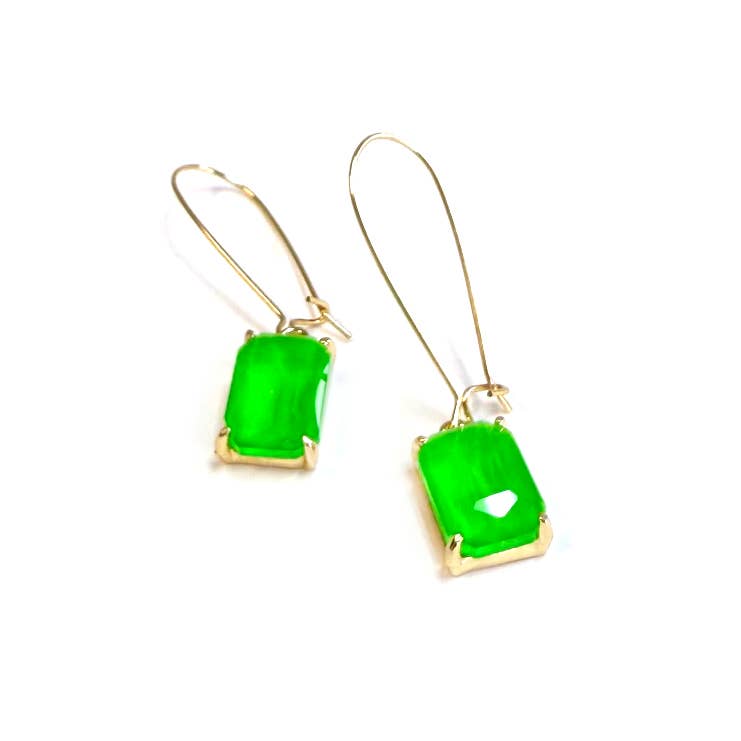 StarryNYC - Wholesale Dangle Earrings - Midi Rectangle Glass Bead with Kidney Wire Dangle Earrings7