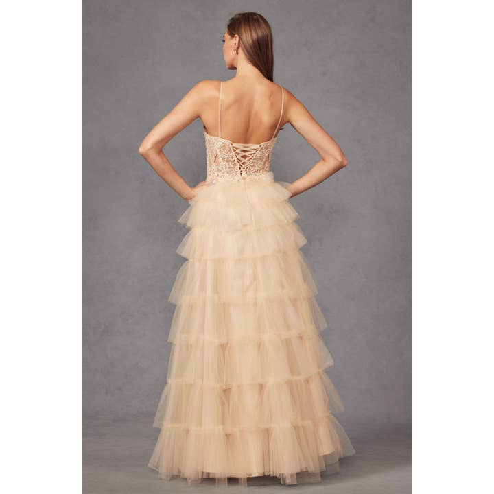 Juliet - Wholesale Dress - Women's - JT2451S RUFFLE TULLE WITH A LACE CORSET BODICE AND LACE UP B6