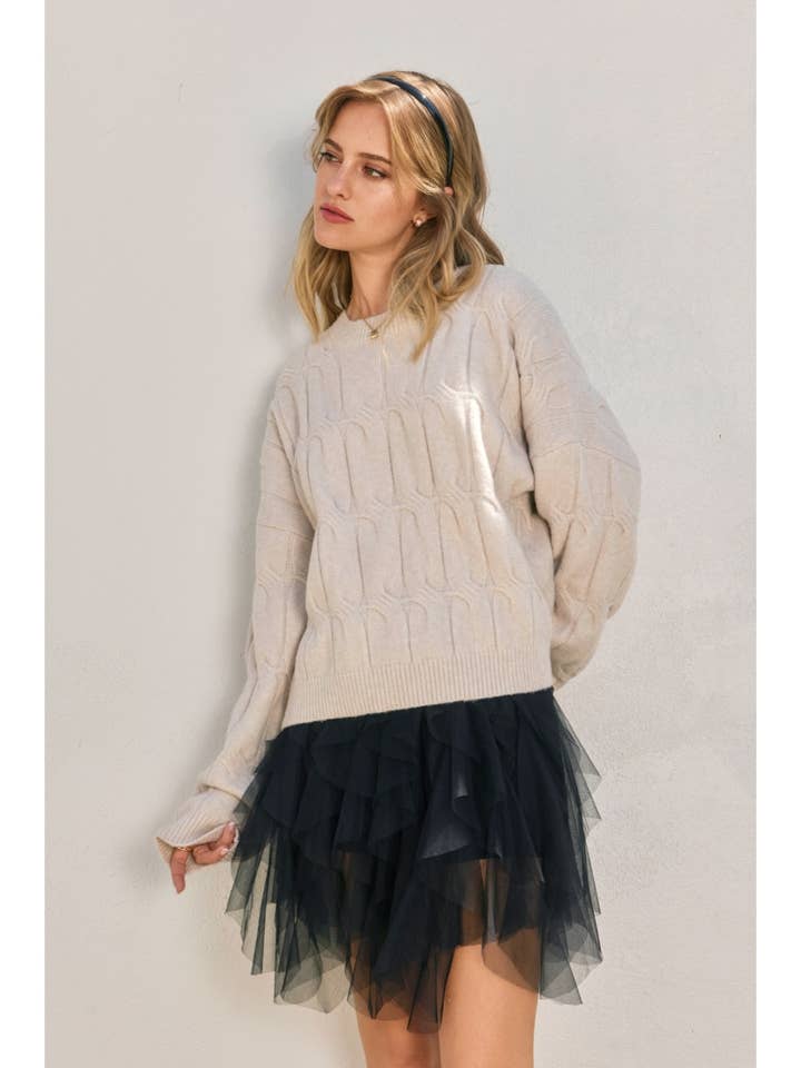 Dress Forum - Wholesale Knit Sweater - Women's - Frosted Mesa Relaxed Cable Knit Sweater0
