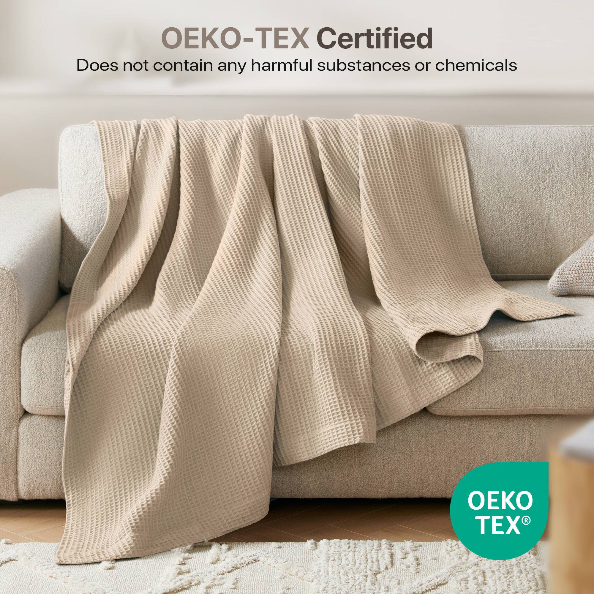 Olliix - Wholesale Bedding Blanket - Waffle Weave Cotton Bedding Blanket, Khaki6