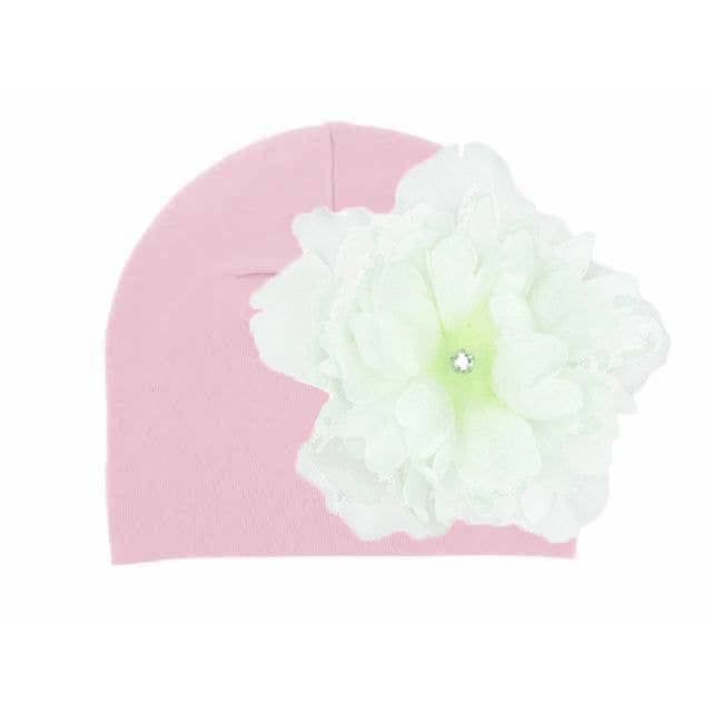 Pale Pink Cotton Hat with Peony for wholesale by Jamie Rae Hats