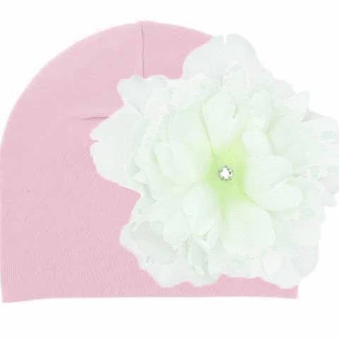 Chapeau en coton rose pâle avec pivoine pour la vente par Jamie Rae Hats