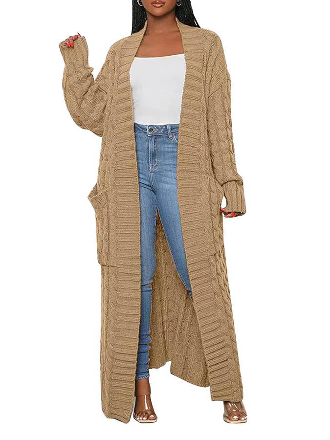 MB Fashion Wholesale - Wholesale Cardigan - Women's - MB FASHION Cable-Knit Long Cardigan with Pockets 073AT