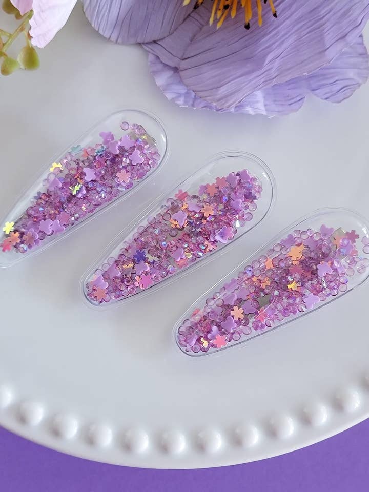 Shaker Clip, 3 pulgadas, diseño de mariposas moradas para venta al por mayor de Dainty Delights Creations