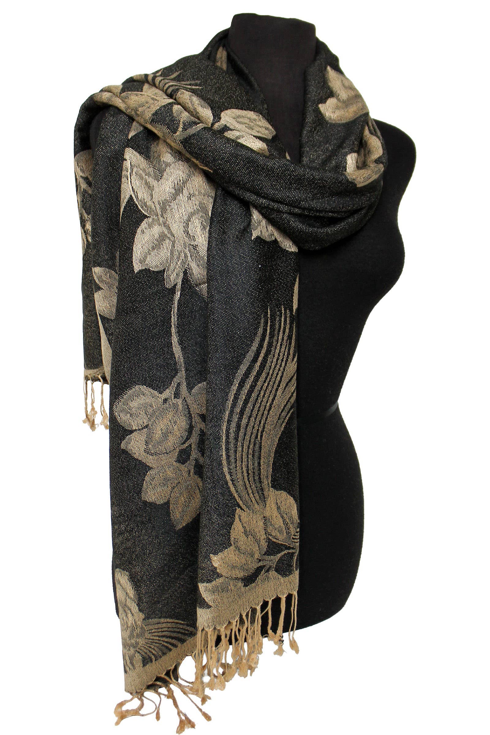 Cap Zone - Vente Écharpe – femme - Écharpe Châle Pashmina en Fausse Soie Florale Rose24