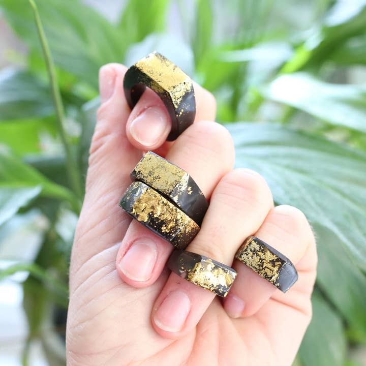 Black bling signet ring for wholesale by Gem Lettuce Jewellery