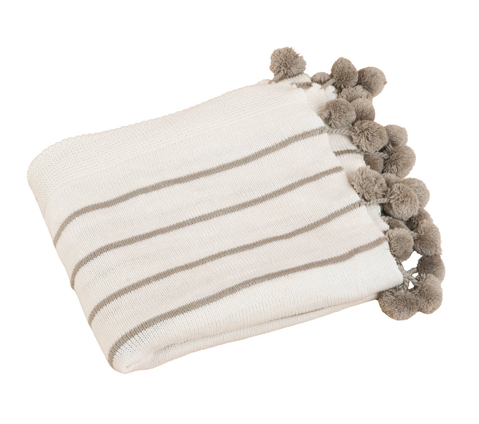 Fennco Styles - Wholesale Throw Blanket - Ivory Pom pom Striped Woven 50"x60" Throw Blanket2