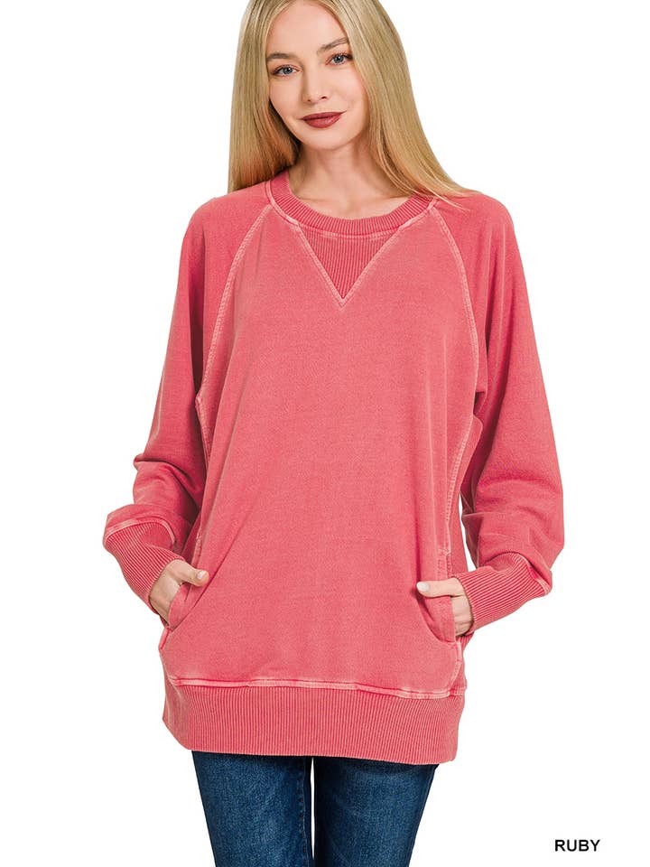 42POPS - Wholesale Sweatshirt - Women's - ',,,, Washed French Terry Pullover With Side Pockets10