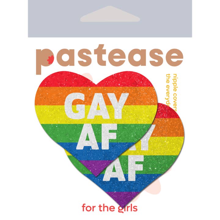 Pastease® - Wholesale Nipple Pasties - Women's - Love: Rainbow GAY AF on Glitter Velvet Heart Nipple Pasties
