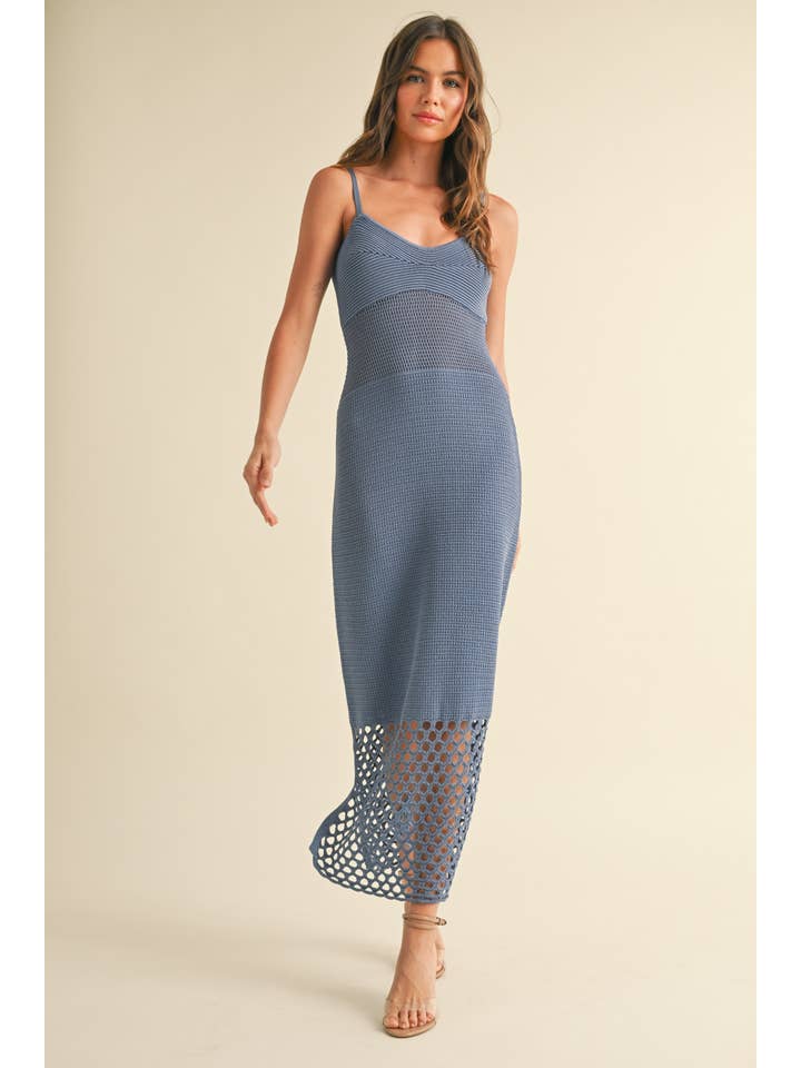 MIOU MUSE - Wholesale Dress - Women's - D3519 NET PATTERN ON BOTTOM KNITTED DRESS