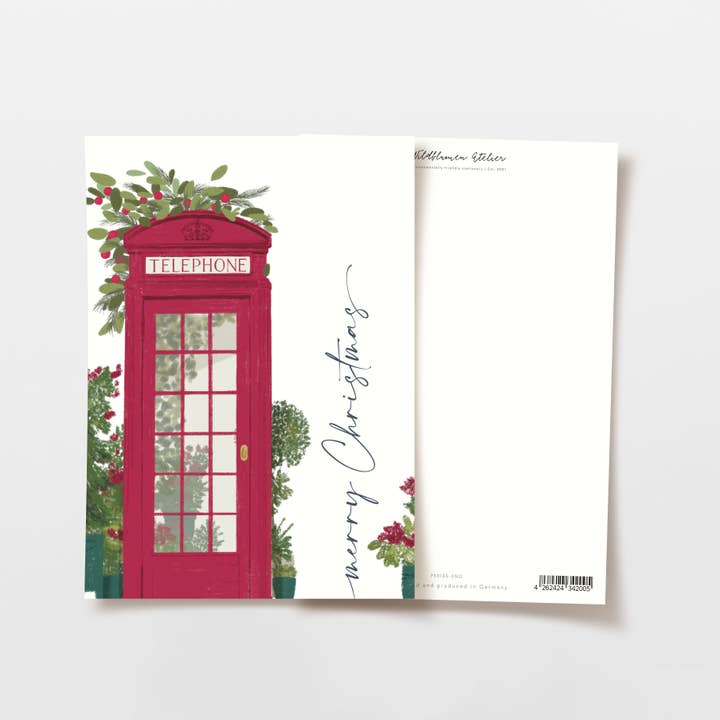 Cartolina telefonica rossa Merry Christmas, FSC per la vendita all'ingrosso da parte di Wildblumen Atelier