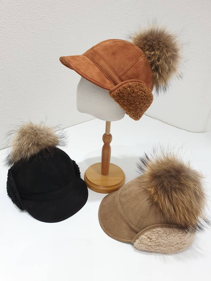 Sherpa-lined Vegan Suede Hat with Earflap, Baseball Cap for wholesale by Comfortarians
