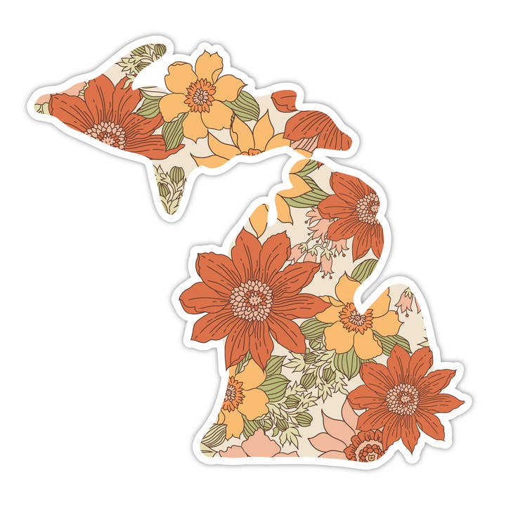 Retro Floral Michigan Sticker — Made in USA for wholesale by Stuck on Michigan