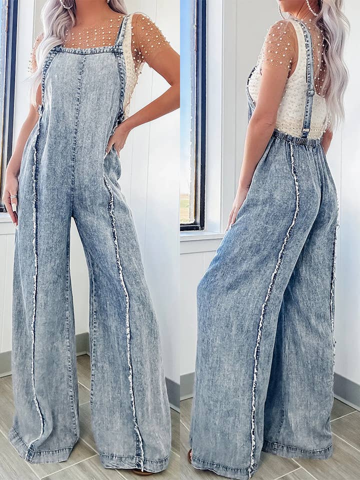 Hope & Sunshine - Wholesale Jumpsuit - Women's - Washed Raw Wide Leg Jumpsuit JS1029
