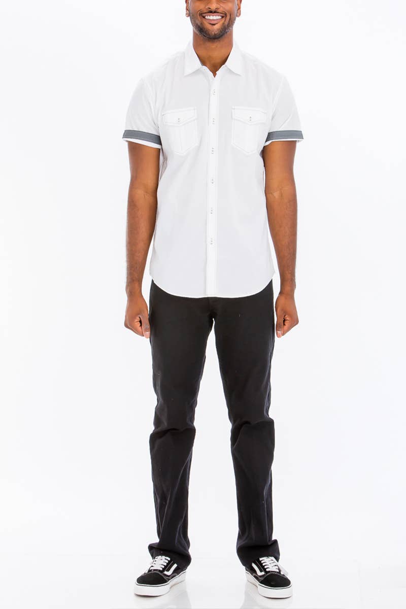 WEIV - Wholesale Button Down Shirt - Men's - Mens Stitch Outline Short Sleeve Button Down Shirt10