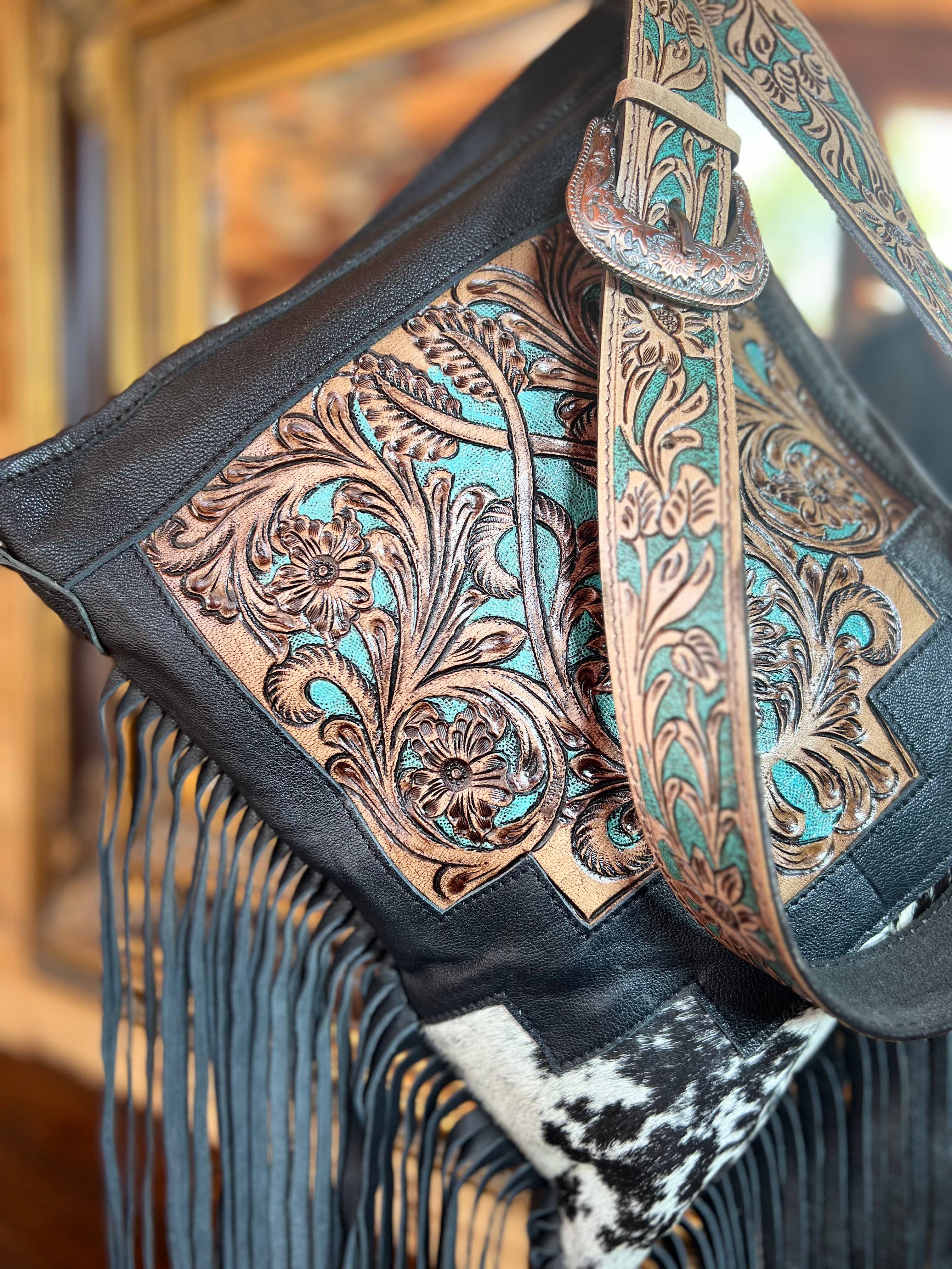 Westrian International - Wholesale Crossbody Bag - Women's - Western Tooled Leather Cowhide Purse - Large Buckle Handbag5