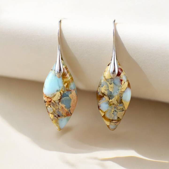 Cape Diablo - Wholesale Dangle Earrings - Terra Hues Leaves Jasper Earrings3