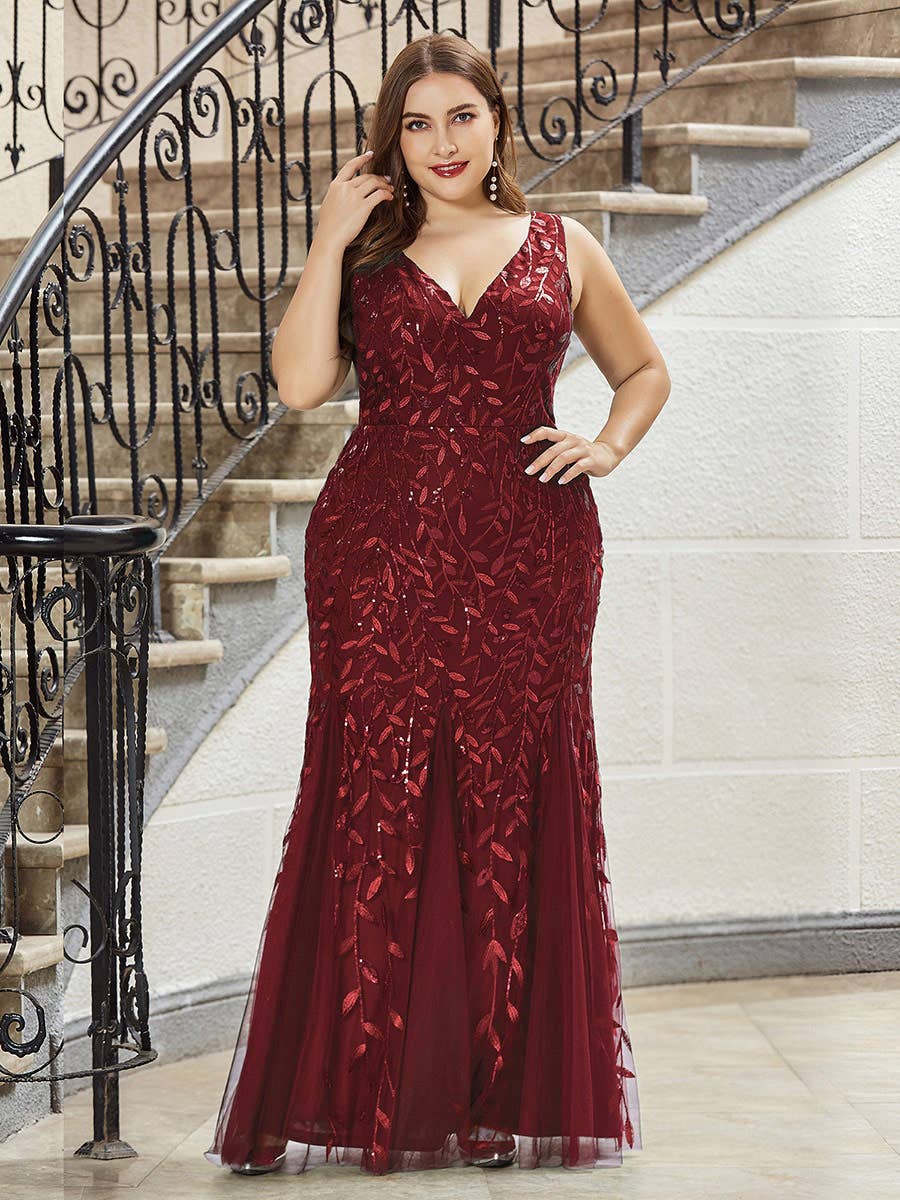 Ever-Pretty - Wholesale Dress - Women's - Plus Size Sequin Fishtail Evening Dress0