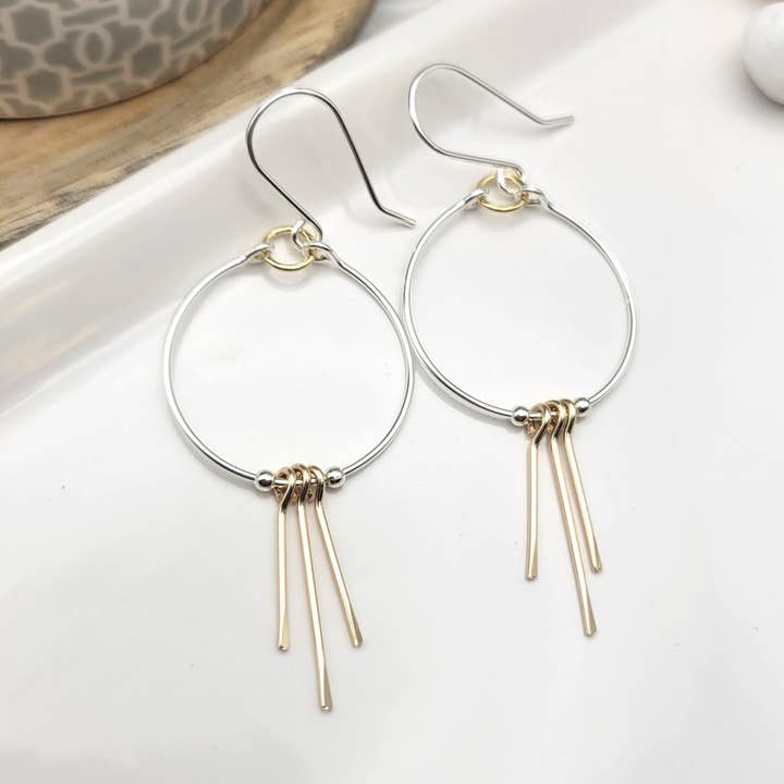 Mixed Metal Silver and Gold Fringe Hoops for wholesale by Bijou by SAM