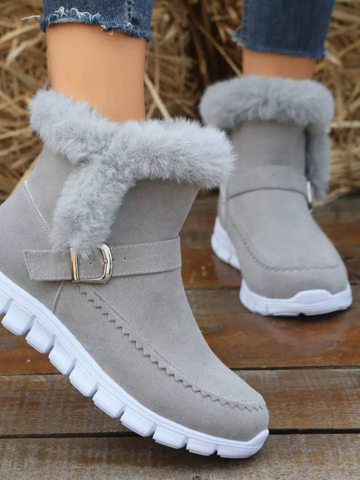 Furry Trim Buckle Boots for wholesale by Lex Wholesale