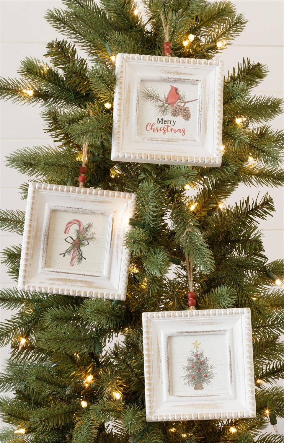 Audrey's Home & Gift - Wholesale Picture Frame - Beaded Mini Frames - Tree, Candy Cane, Cardinal (Pk/03 Ast)1