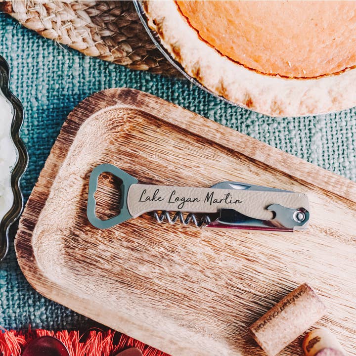 The Lillie Pad - Wholesale Bottle/Wine Opener - Custom Lake Name Wine Bottle Opener -Leatherette, Wood, Cork6