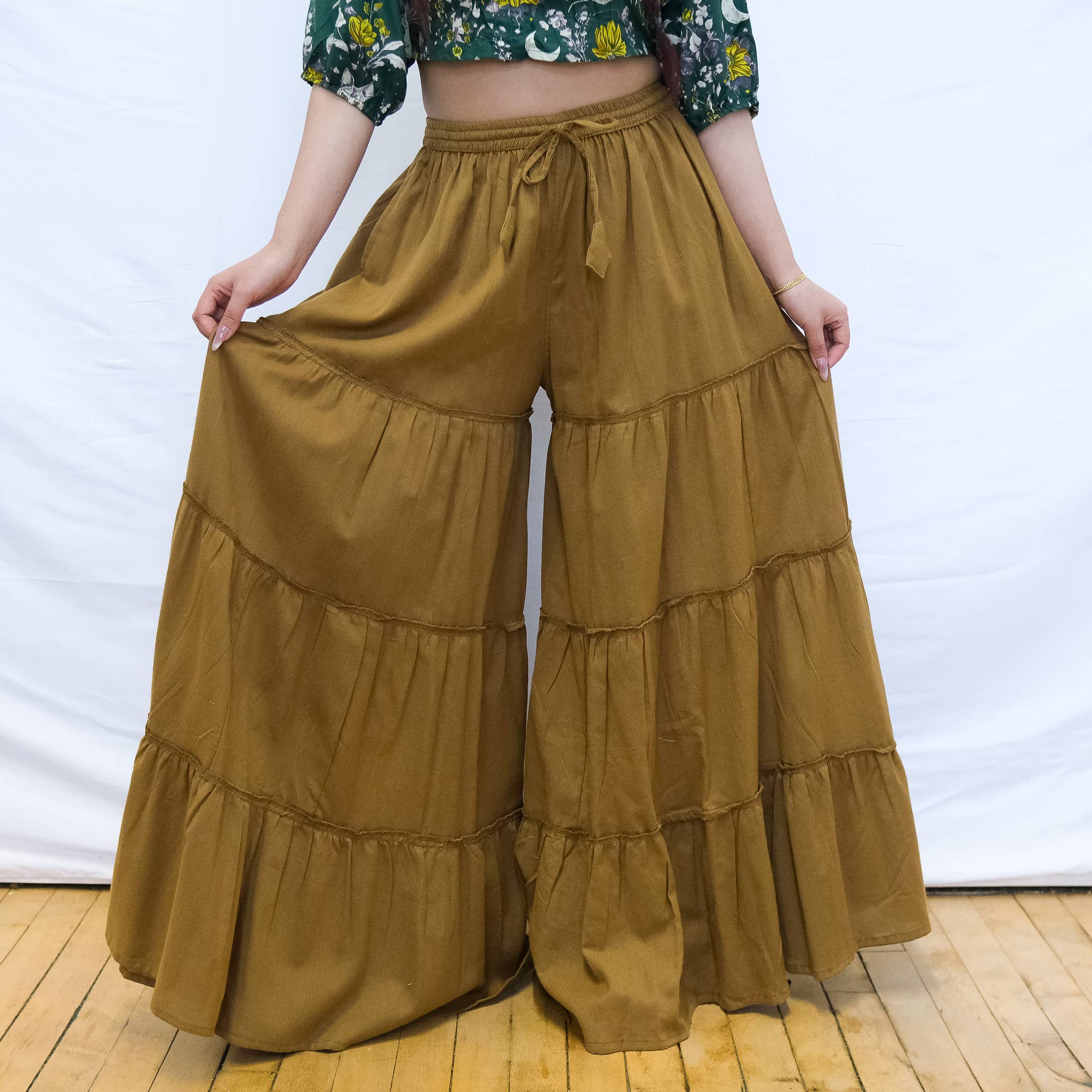Karma Nepal Crafts - Wholesale Pants - Women's - Flowy Tiered Wide Leg Pants with Pockets10