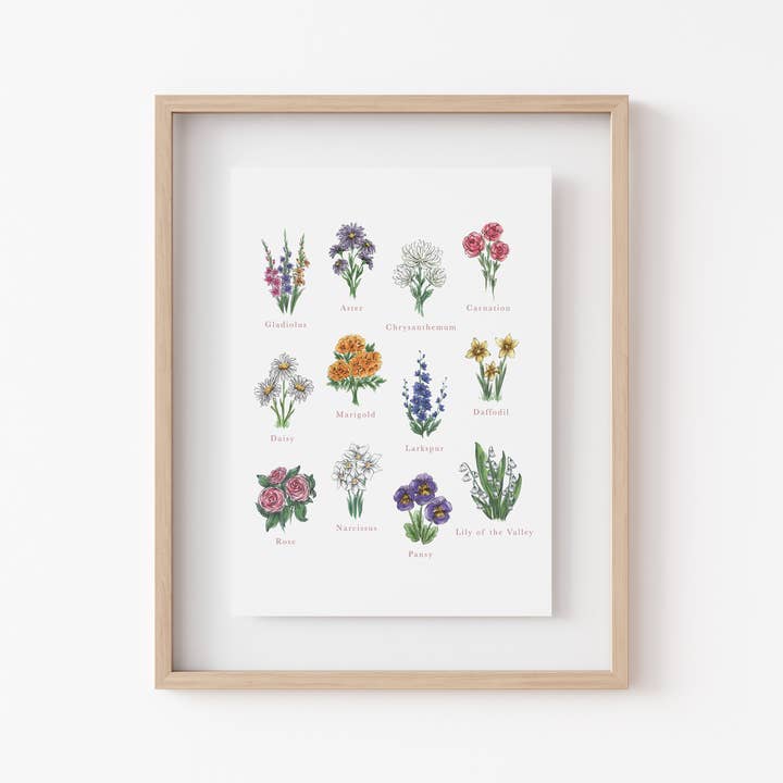 Birth Month Flowers Art Print - 5x7, 8x10 Home Decor for wholesale by By Caroline Ann