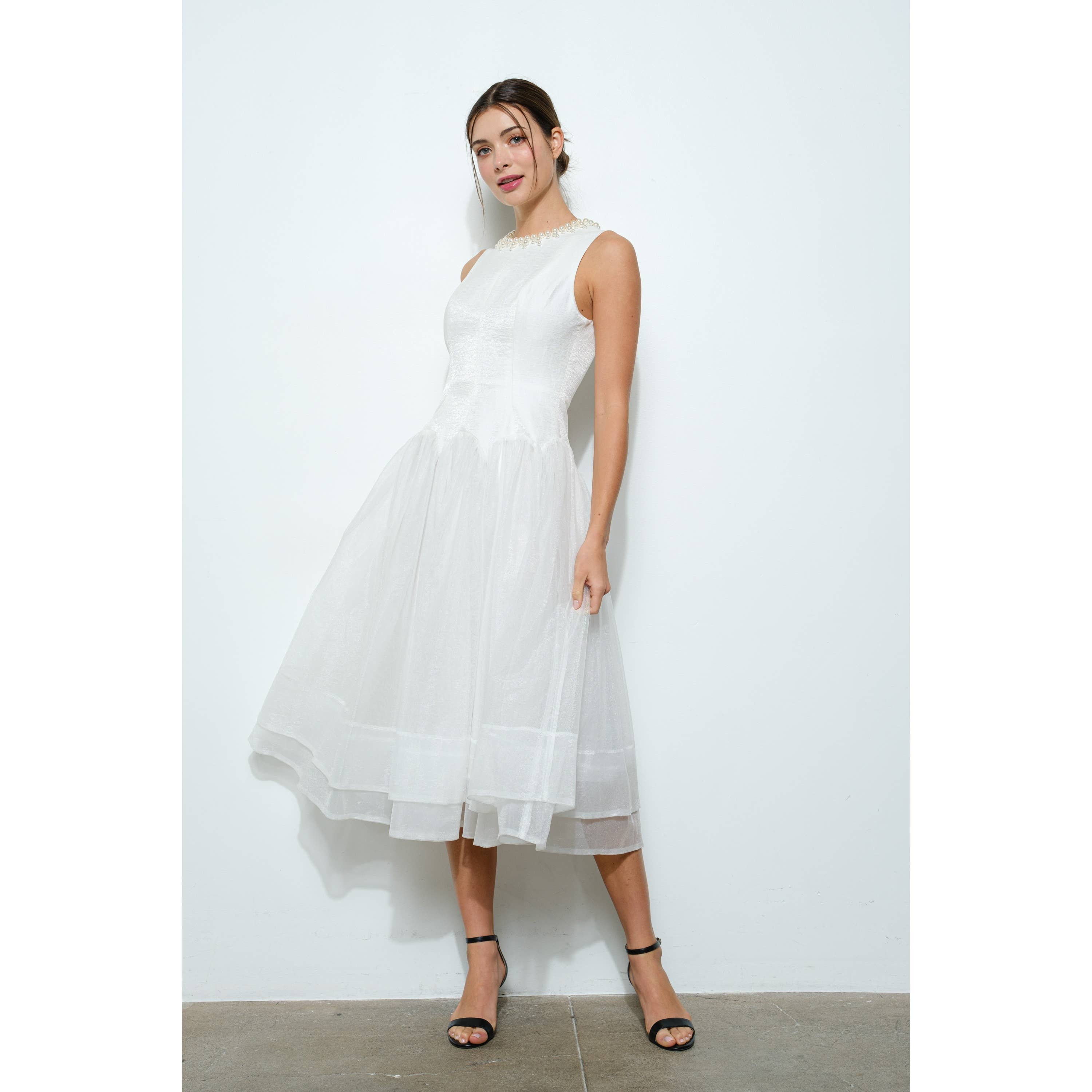 INA - Wholesale Dress - Women's - Pearl Embellished Sheer Tulle Midi Dress13